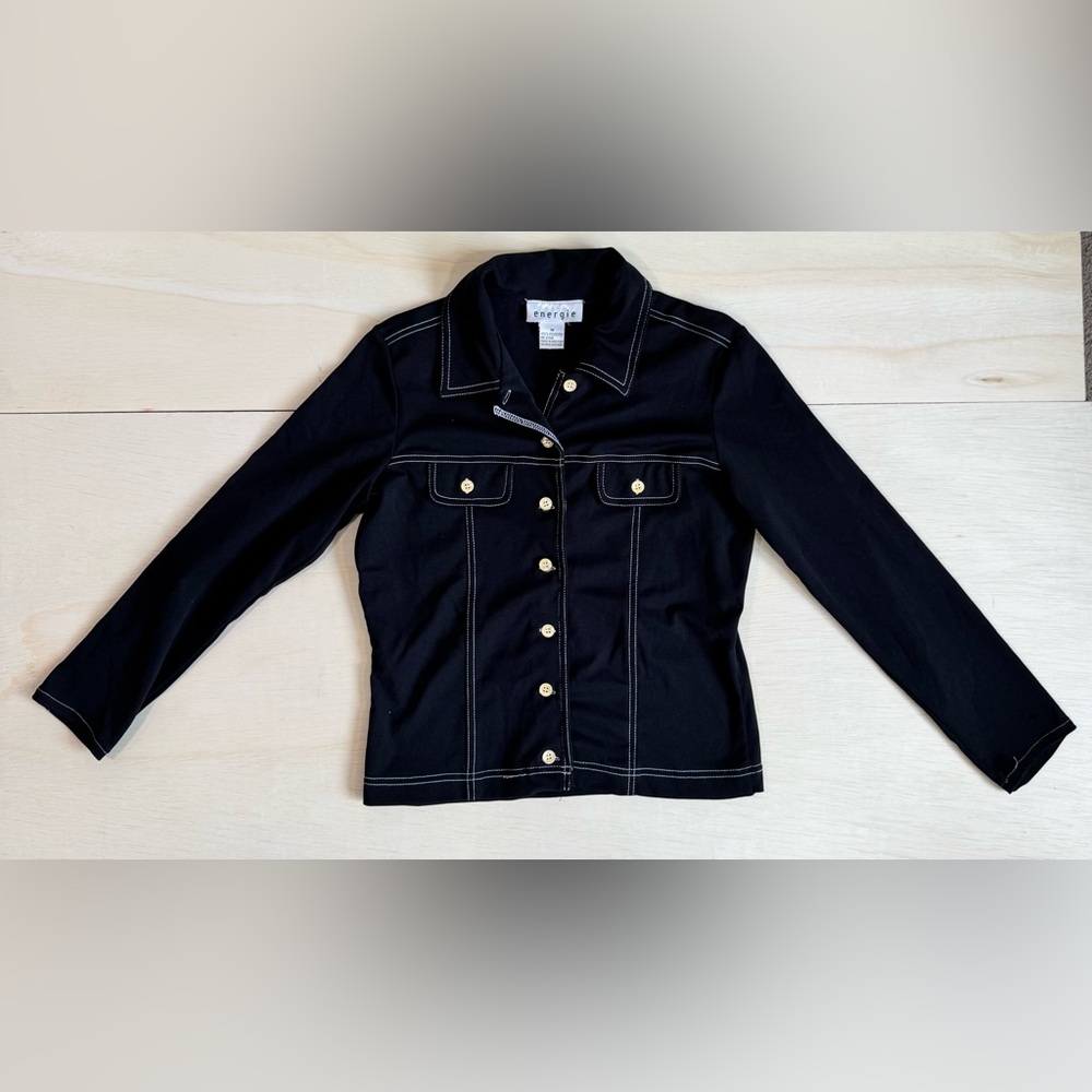 VTG Energie Black Italy Button Up White Contrast Stitching Jacket size M